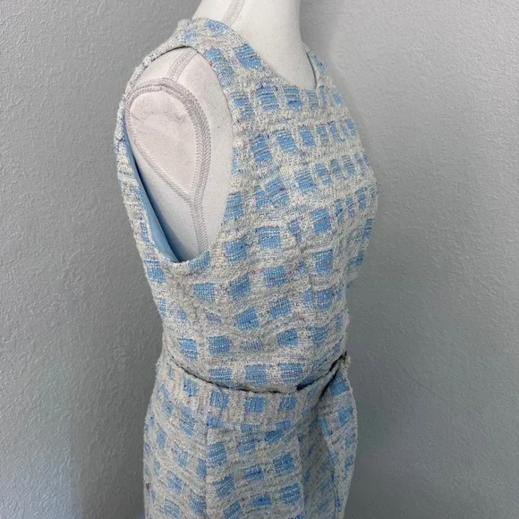Taylor Womens Blue White Tweed Checkered Belted Sleeveless Shift Dress Size 10 - Picture 2 of 8